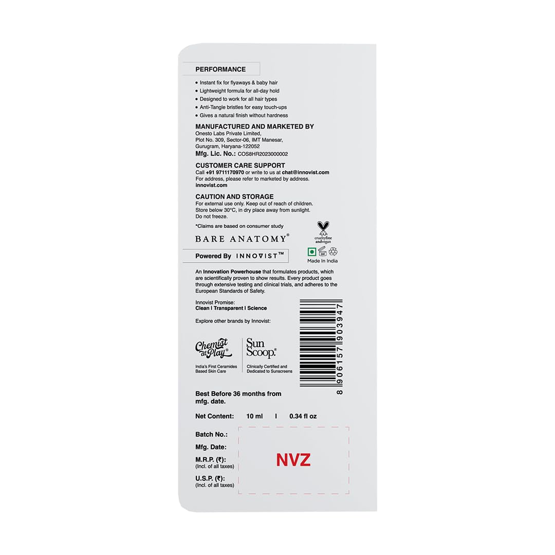 Bare Anatomy Expert Sleek Hair Finishing Stick|100% Alcohol & Silicon Free Formula|Baby Hair,Frizzy Hair & Flyaway Fixer|Non-Sticky & Non-Crunchy|Natural Sleek Finish With No Residue|10Ml,Gel