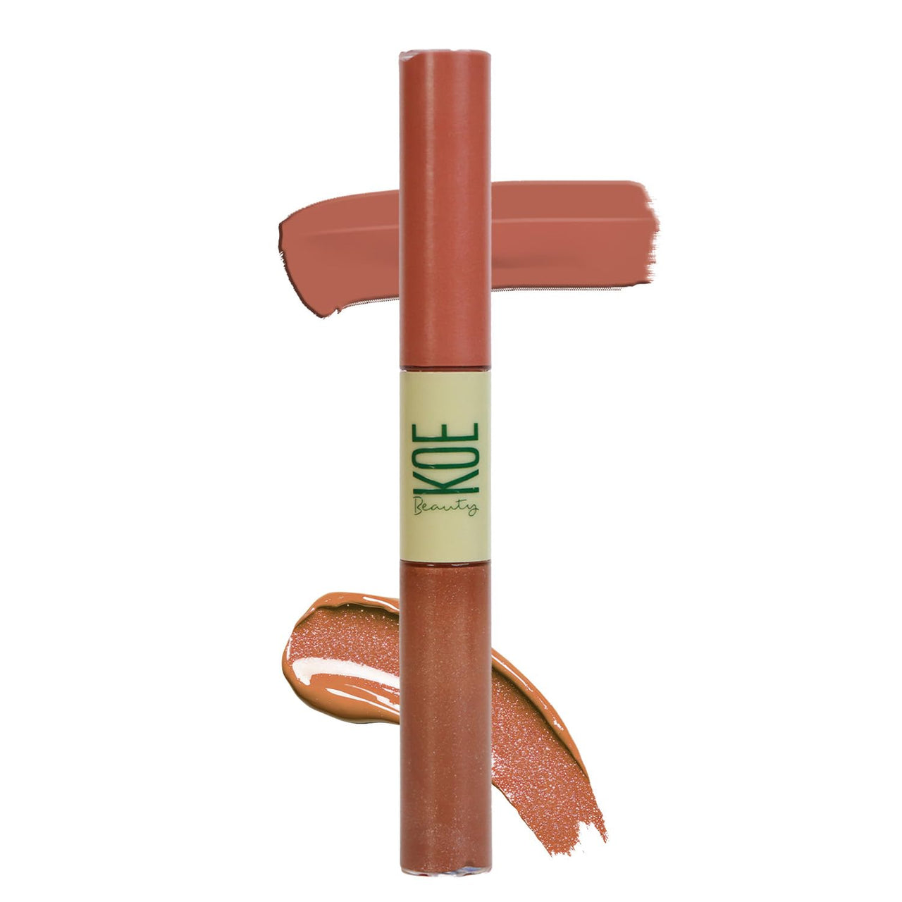 Koe Beauty Double Dip | Espresso & Caramel | Deep Bold Brown Matte Lipstick (2ml) Plus Rich Golden Glaze Buttery Finish Lip Topper (2ml) | Perfect Balance of Color & Shine