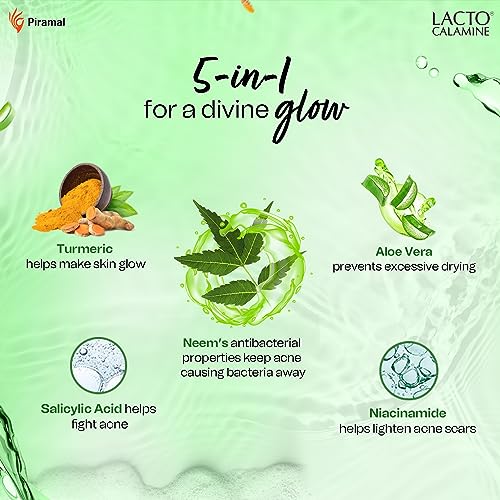 Lacto Calamine Neem Face Wash With Aloe Vera & Turmeric | 150ml | Niacinamide & Salicylic Acid Face Wash | Facewash Reduces Pimples, Purifies Skin & Oil Control | For All Skin Types