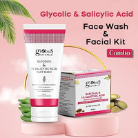 Globus Naturals Glycolic & 1% Salicylic Acid Face Wash & Facial Kit Combo, Anti Acne & Oil Control Formula, For Normal to Oily Skin