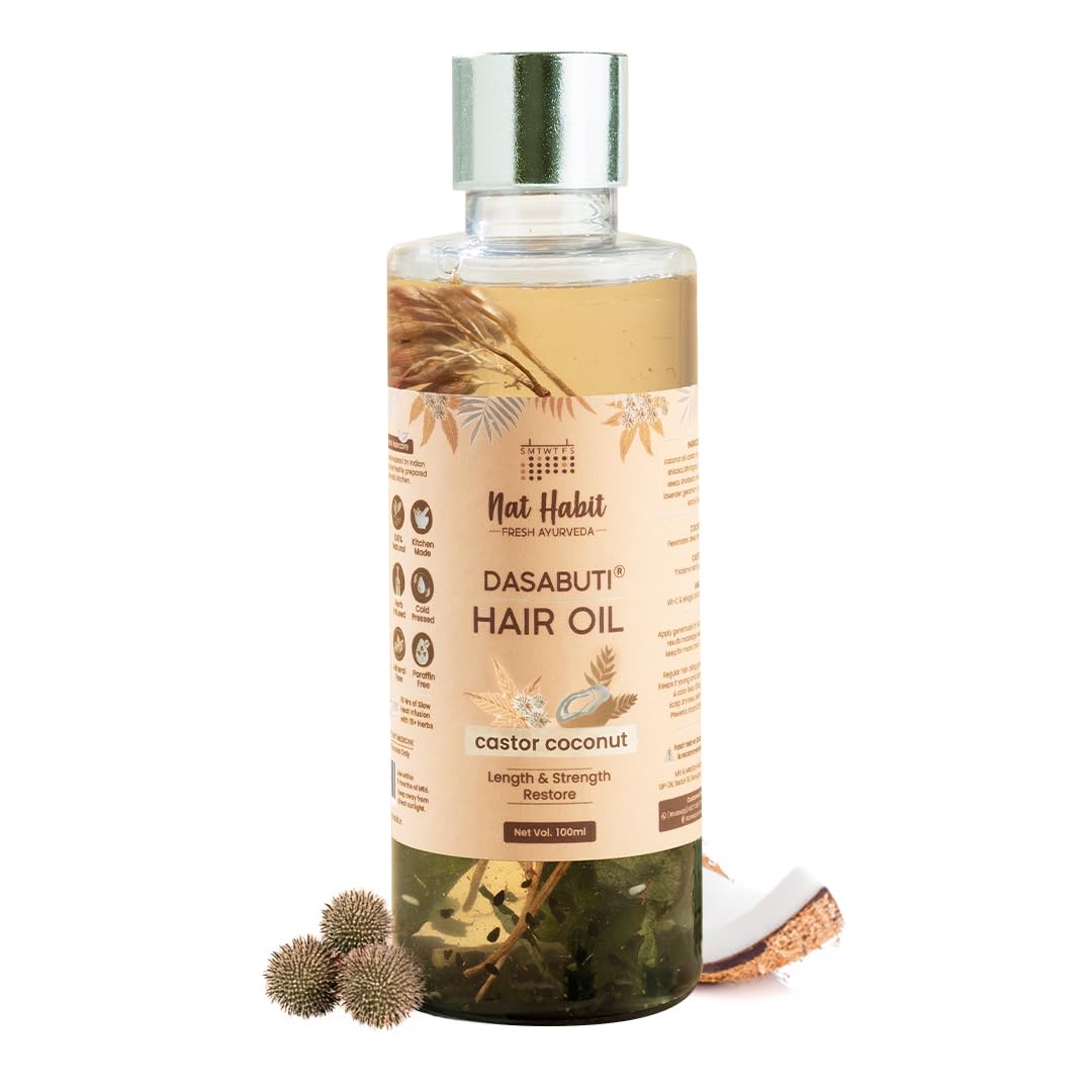 Nat Habit Castor Coconut Dasabuti Hair Oil for Length & Strenghting, Hair Cuticle & Retain Moisture, 100ml