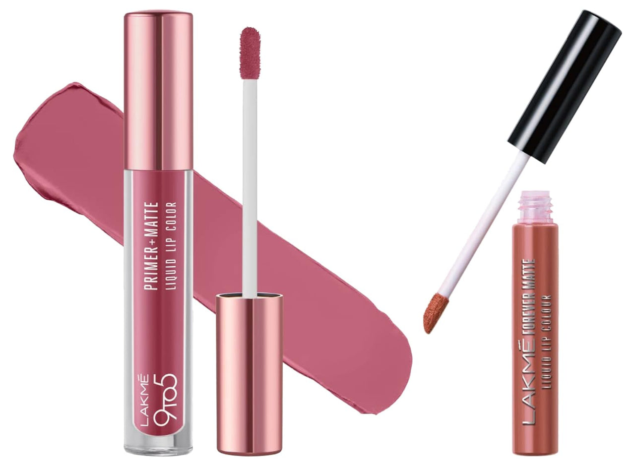 Lakmé Lip Color Everyday Pink (Matte)&Lakmé Forever Matte Liquid Lip Colour, Nude Myth, 5.6 ml