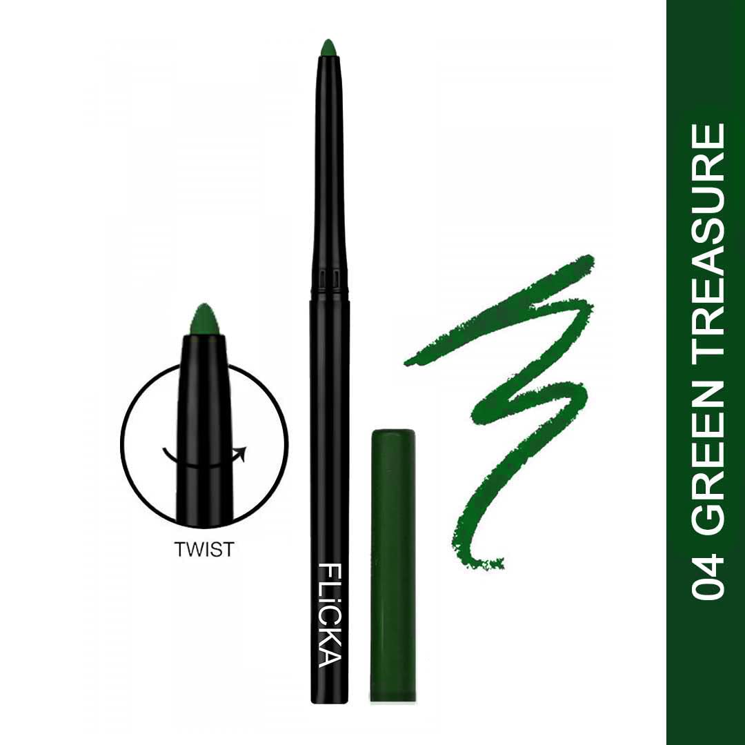 FLiCKA Tomato Bullet Matte Lipstick| Nontransfer Lipstick, Waterproof, Hydrating, Moisturizing, Upto 6Hrs, Shade 03, 4g Wild & Kind Twist Kajal Pen 04 Green Treasure Waterproof & Long Lasting 0.30gm