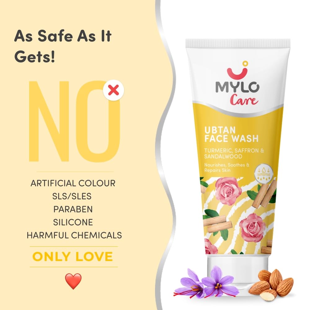 Mylo Care Ubtan Face Wash 100g | Detans, Brightens & Fights Acne | Removes Dead Skin & Blemishes | With Saffron, Turmeric & Nalpamaradi Oil | For All Skin Types