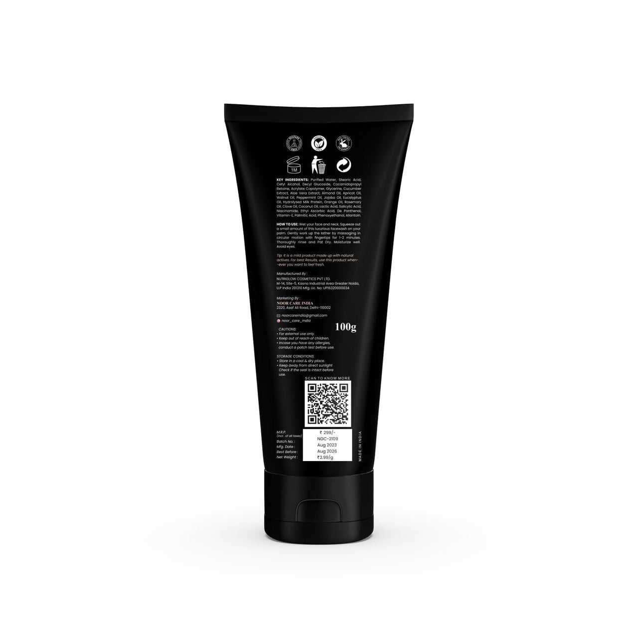 Noor Care INDIA Tan Removal Face Wash for Dry, Normal & Sensitive Skin | Clear & Glowing Bright Skin | Refreshing & Anti Ageing | Reduces Pimples & Blemishes For Men and Women | (Pack of 1) 100G