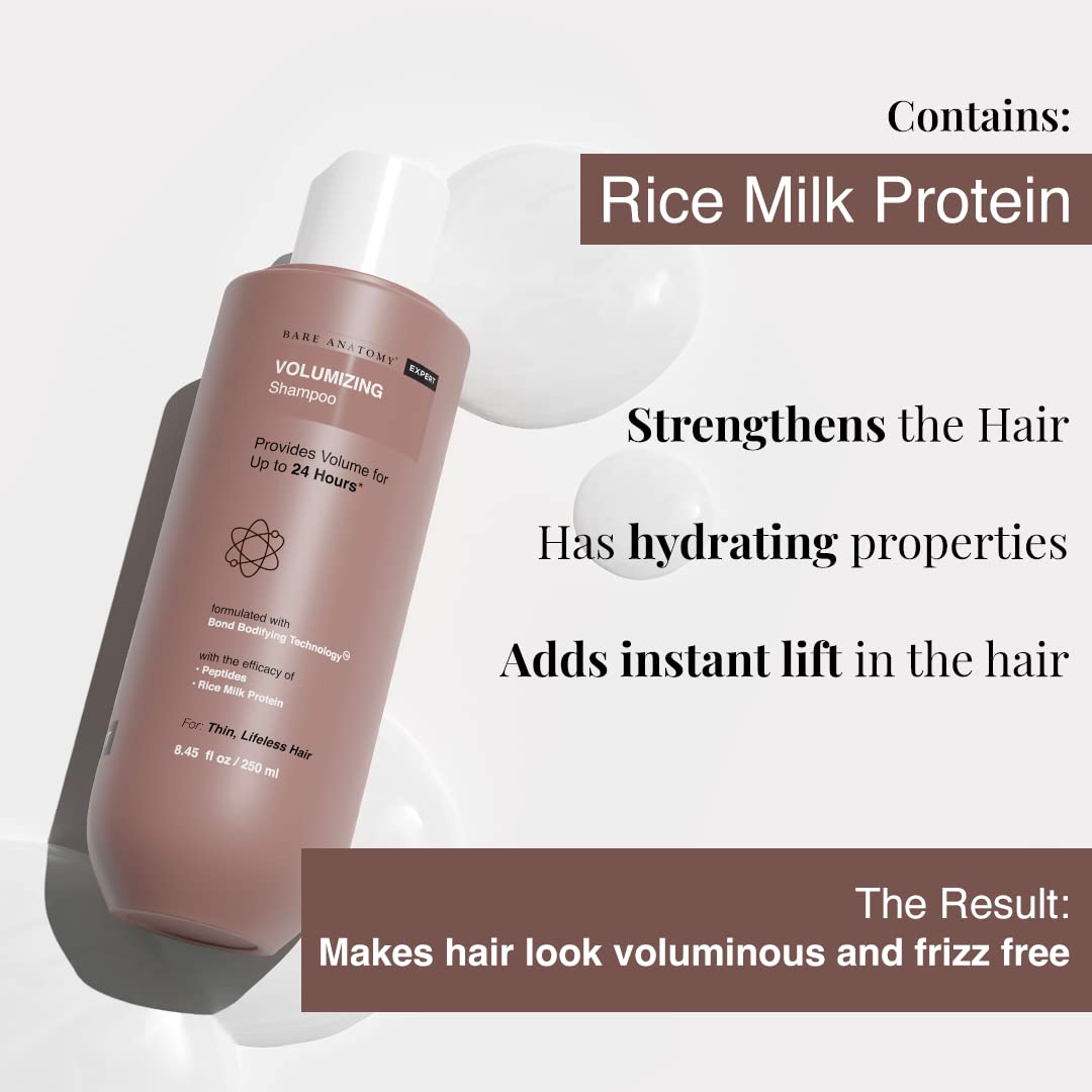 Bare AnatomyEXPERT Anti-Dandruff Shampoo | Targets Oily Scalp and Sheds Dry Flakes 250ml + Volumizing Shampoo, Powered By Peptides & Rich Milk Protein, Strong & Bouncy Hair 250ml
