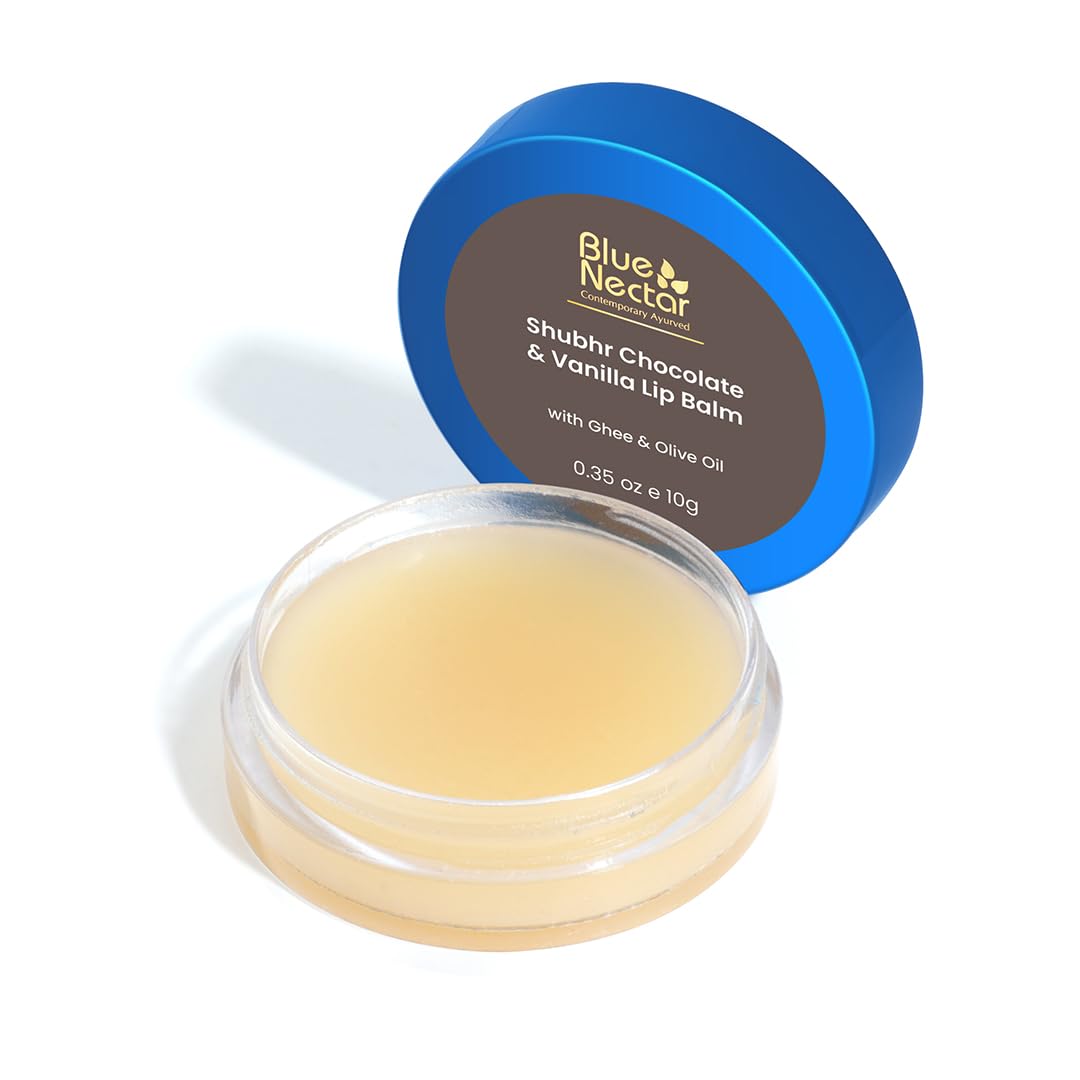 Blue Nectar Shubhr Chocolate & Vanilla Lip Balm & Gloss with Ghee for Dry Chapped Lips | 100% Ayurvedic | Paraben & Sulphate Free (10g, 12 Herbs)