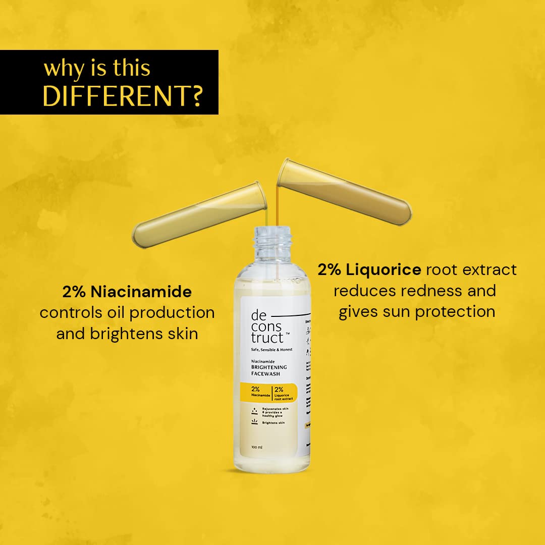 Deconstruct Niacinamide Brightening Face Wash | 2% Niacinamide+2% Liquorice Root Extract | For Glowing Skin | 100 ml each | Pack of 2