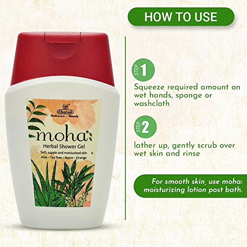 moha: Herbal Shower & Body Wash Gel with Aloe, Tea Tree, Neem and Orange for Soft Supple and Moisturised Skin - 100ml (Pack of 1)