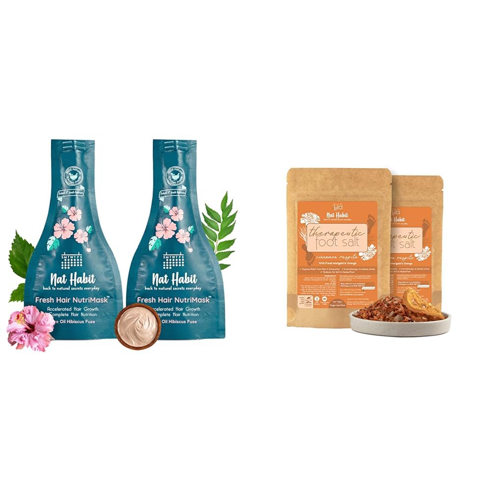 Nat Habit Five Oil Hibiscus NutriMask - Hair Mask & Cinnamon Respite Foot Salt - Foot Pack Combo For Hair & Body Care