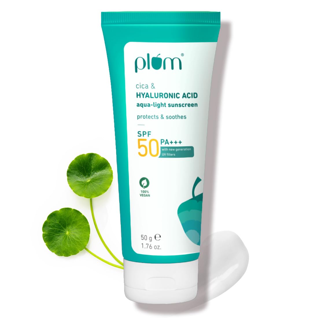 Plum Cica&Hyaluronic Acid Aqua-Light Sunscreen Spf 50 Pa+++|No White Cast,Lightweight,Non-Sticky|Dermat Tested|Protects&Soothes|All Skin Types|Sunscreen For Women&Men|100% Vegan|50 G