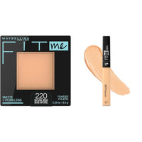 Maybelline New York Fit Me Matte Poreless Powder, 220 Natural Beige, 8.5G And New York Fit Me Concealer For All Skin Types,20 Sand, 6.8Ml