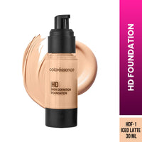 Coloressence HD Foundation - Buildable Coverage Liquid Foundation | Covers Blemishes and Dark Spots | Waterproof & Sweat Resistant | Iced Latte | 2 Applicator Sponges FREE