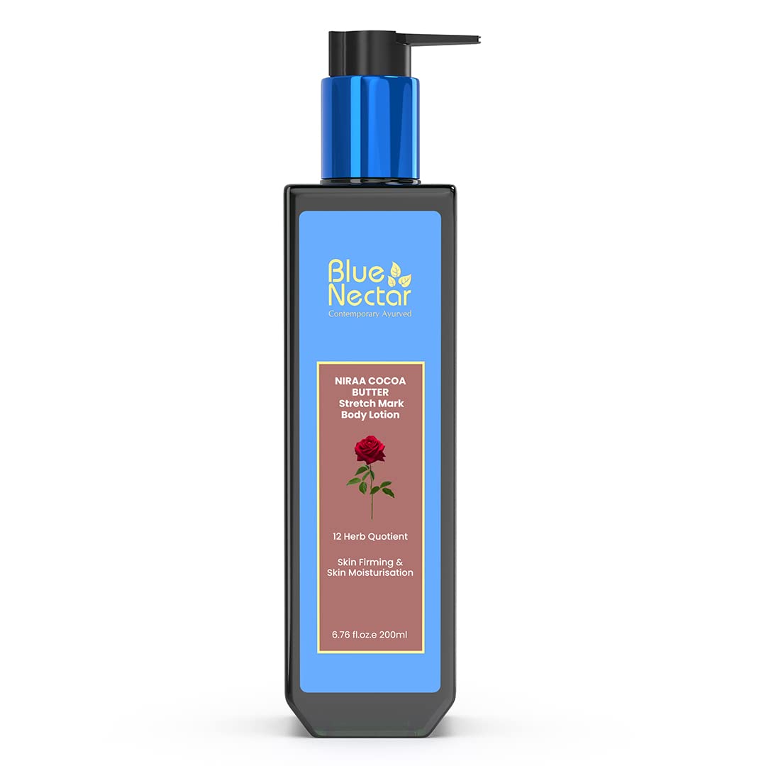 Blue Nectar Stretch Mark Cream for Pregnancy with Shea,Cocoa & Mango butter | Plant Based Moisturizing Body Lotion with Rose, Turmeric & Nalpamaradi Oil (12 Herbs, 200 ml)