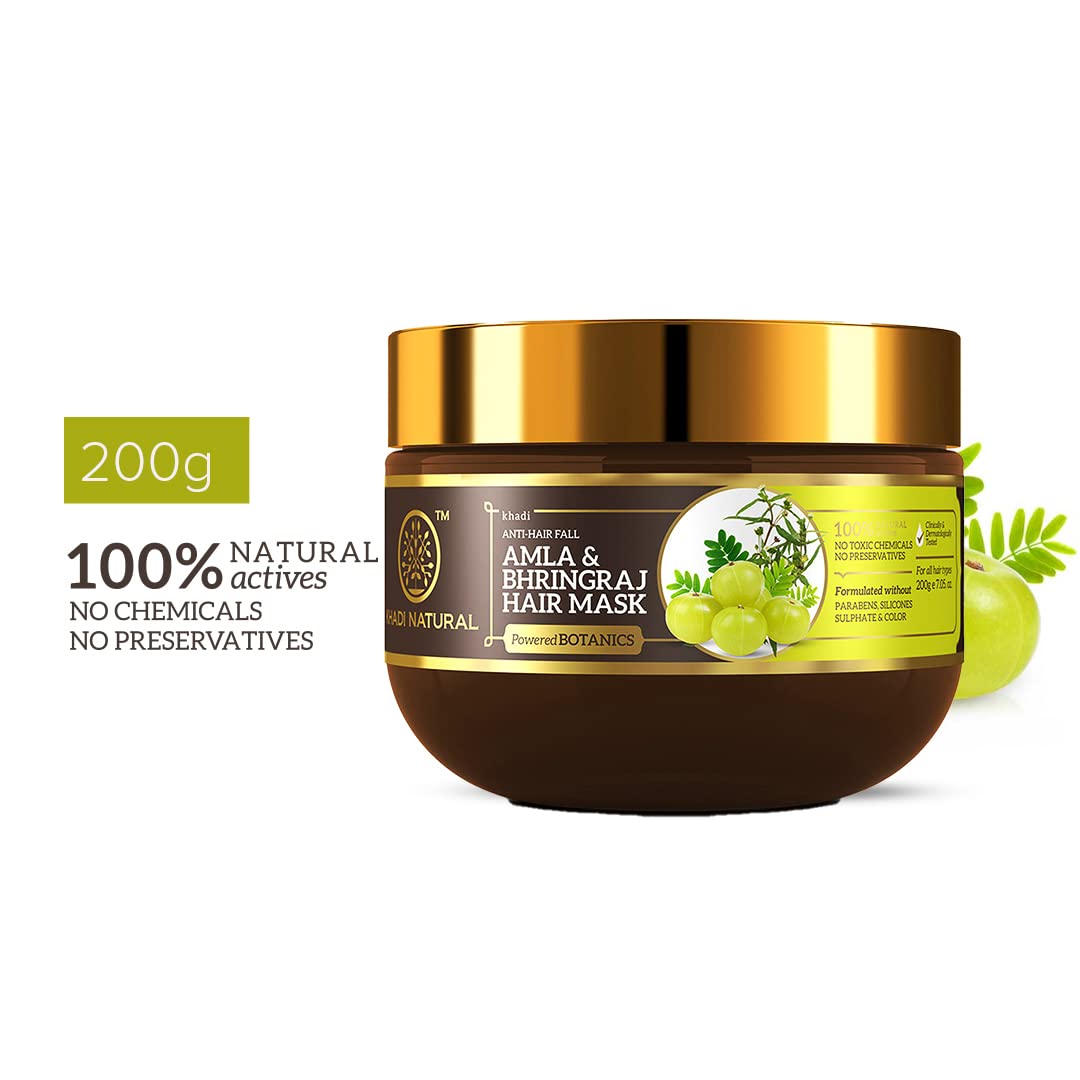 Khadi Natural Powered Botanics Amla and Bhringraj Hair Mask 200gm, Anti-Hair Fall Mask, Paraben, Silicone and Sulphate Free, Suitable for All Hair Types