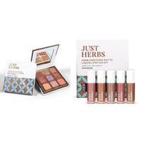 Just Herbs Eyeshadow Palette 9 In 1 Long Lasting Blendable Eye Makeup Palette (Sunshine - Day Palette) Ayurvedic Liquid Lipstick Kit Set Of 5-Paraben&Silicon Free Combo,Multicolor,Matte Finish