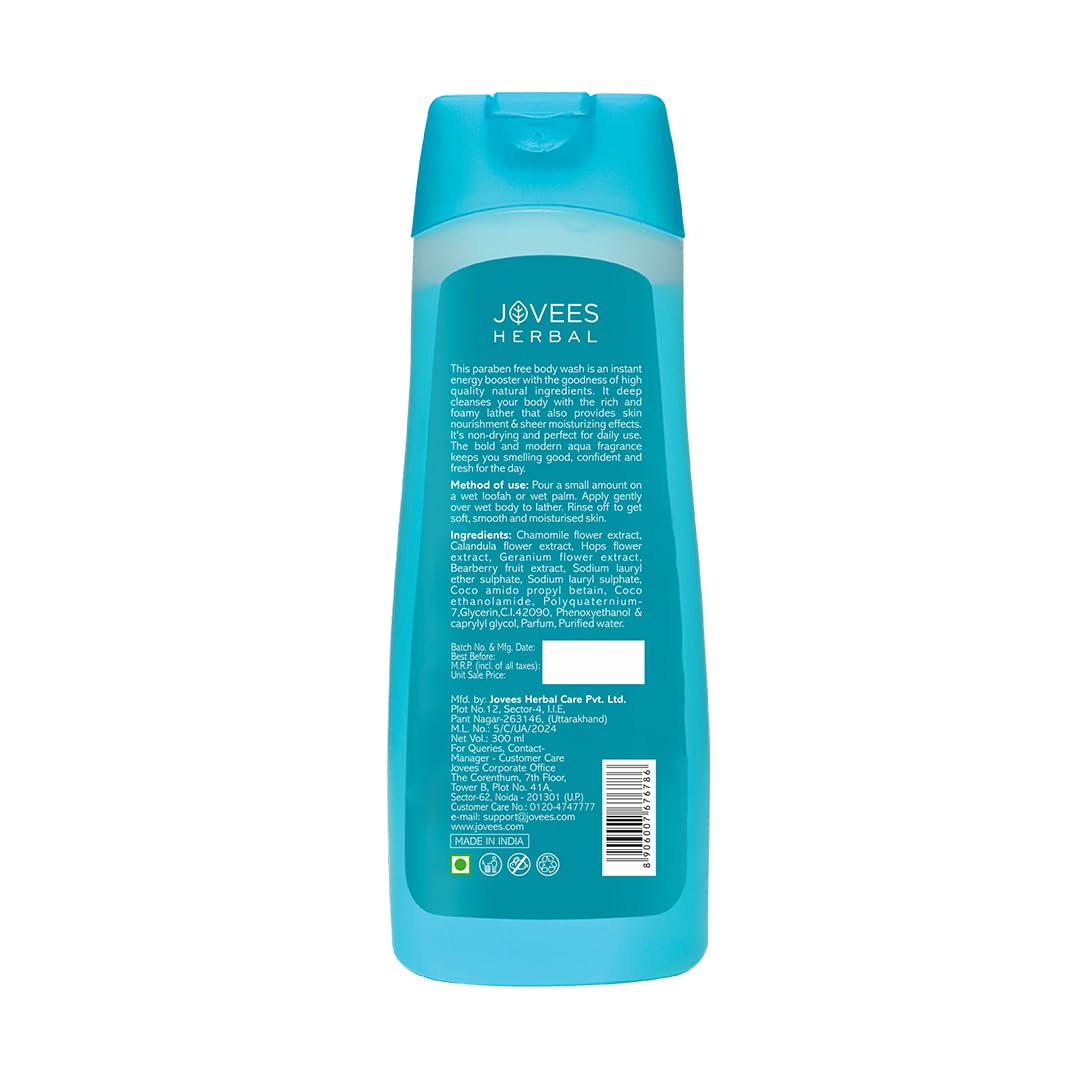 Jovees Herbal Aqua Body Wash For Softer, Smoother Skin With Lavender & Chamomile Ext | Shower Gel for Dry, Rough & Bumpy Skin With Long Lasting Fragrance 300ml