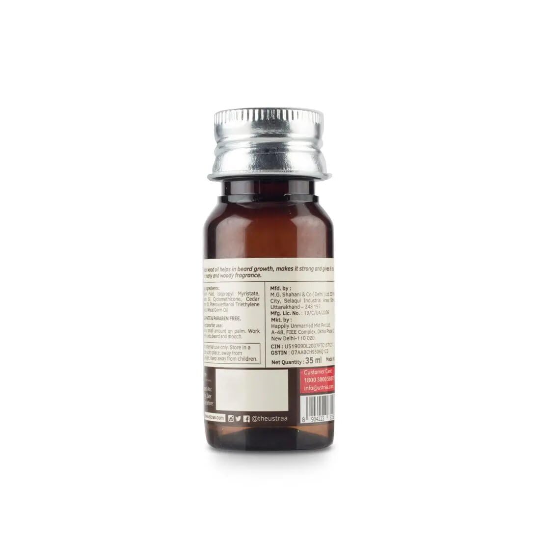 Ustraa Woody Mooch and Beard Oil - 35ml - Shine, Nourishment & Pleasant Fragrance for beard | No Paraben | Cedar Wood Essential Oil & Wheat Germ Oil rich in Vitamin E