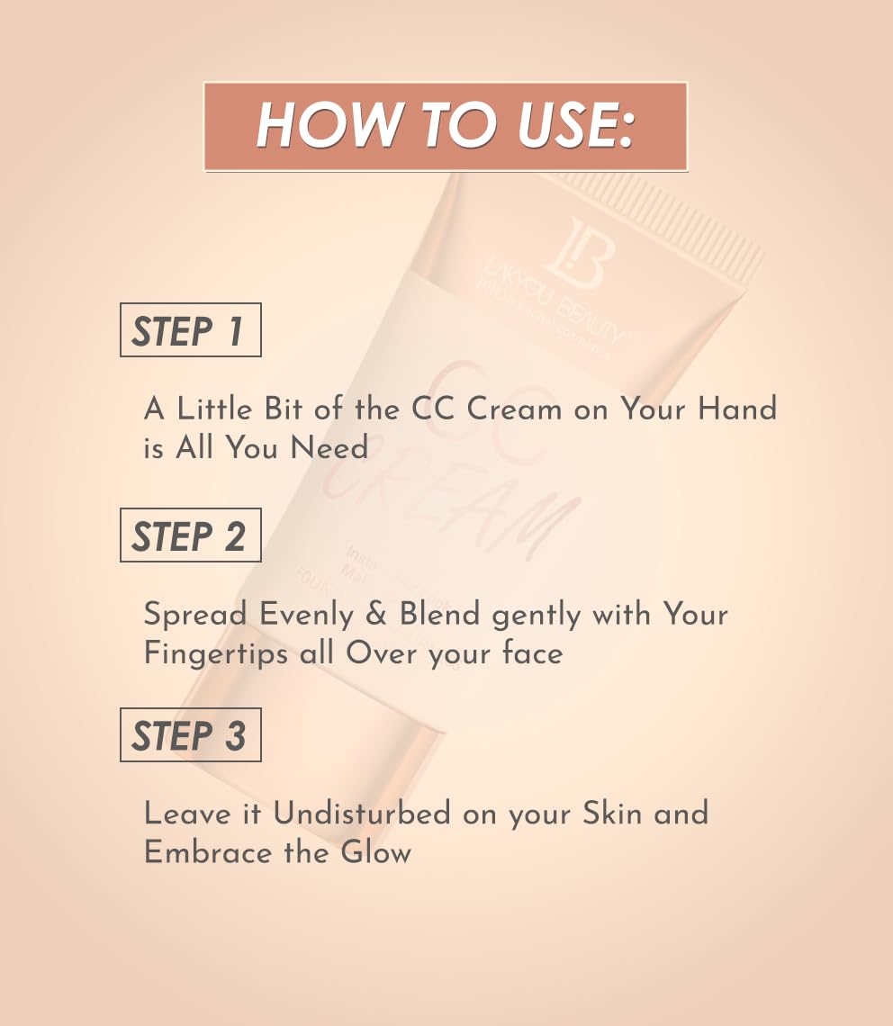 Lakyou Beauty CC Cream | I nstant Fair Look | Makeup Finish | Foundation+Fairness Cream | SPF-15 | Matte Non Oily Feel | Even Skin Tone | Shade-03 (Natural Beige) | 60g