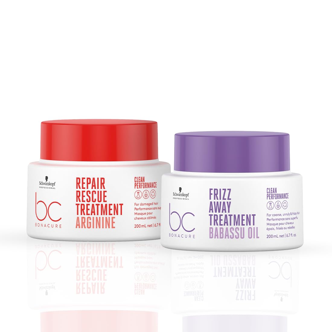 Schwarzkopf Professional Bc Keratin Smooth Perfect Treatment, Purple, 200 ml & Schwarzkopf Professional Bc Peptide Repair Rescue Treatment or Frizzy Hair, Red, 6.7 Fl Oz