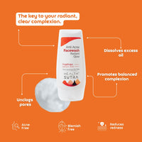 Health Sutra Anti-Acne Face Wash — Face Wash for Acne-Prone Skin with 0.6% Yugdugu & 1.2% Salicylic Acid, Anti-Acne Treatment for Blemish-Free Skin, Non-Comedogenic Formula - 100ml