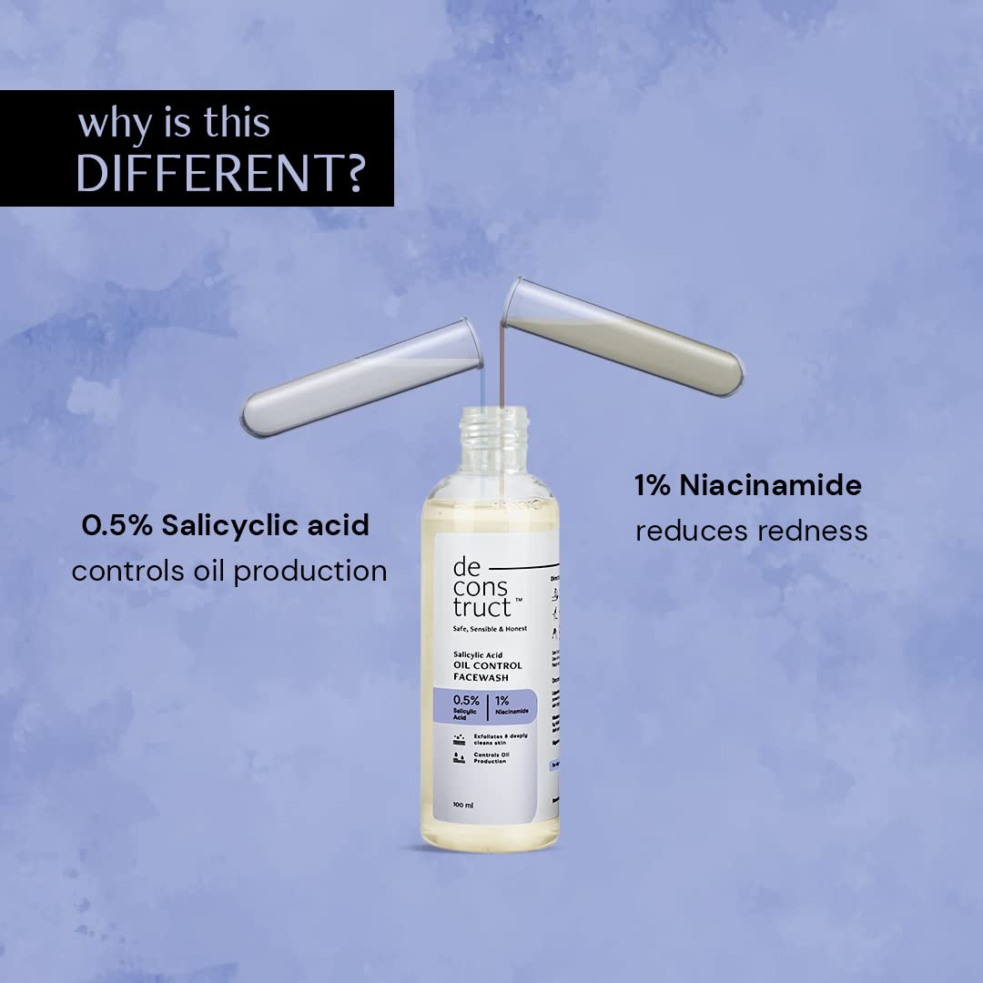 Deconstruct Salicylic Acid Oil Control Face Wash | 0.5% Salicylic Acid + 1% Niacinamide | For Oily, Acne & Pimple Prone Skin | Acne Reducing Face Wash | Oil Control | 100ml
