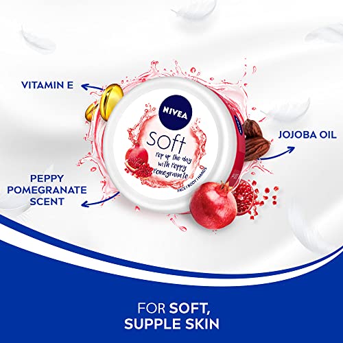NIVEA Soft Light Moisturizer 200ml | Peppy Pomegranate | For Face, Hand & Body, Instant Hydration | Non-Greasy Cream | With Vitamin E & Jojoba Oil | All Skin Types