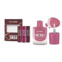 MARS Matte Box Set of 3 Lipsticks for Women | Long-Lasting | Smooth Finish | Moisturising | One Swipe Pigmentation (3x3.2 gm) (06-All Rounder) EURO Nail Lacquer (6.0 ml) (Shade-14)