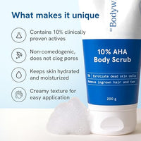 Be Bodywise 10% Lactic AHA Exfoliating Body Scrub For Tan Removal & Soft-Smooth Skin | For Women | De-Tan Bathing Scrub with Centella Water & Aloe Vera, Removes Dirt & Dead Skin from Neck, Knees, Elbows & Arms