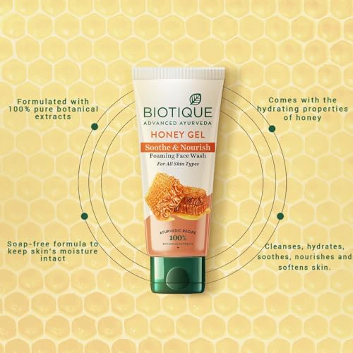 Biotique Honey Gel Soothe & Nourish Foaming Face wash | Soap Free Formula | Reduce Dryness | 100% Botanical Extracts | Suitable for All Skin Types | 150ml (Pack of 2)