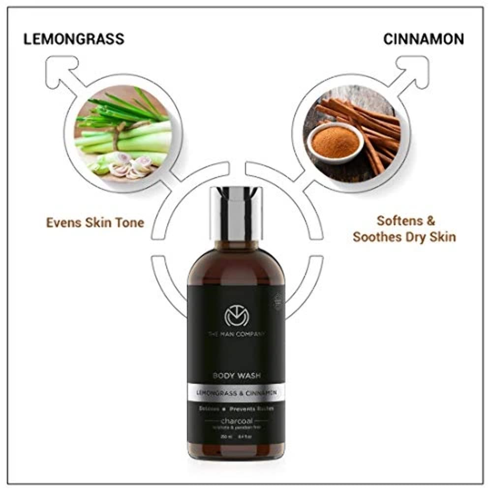 The Man Company Activated Charcoal Body Wash - 250ml | Anti Pollution Body Wash for Deep Pore Cleansing | Removes Dirt & Impurities | Acne Control Shower Gel