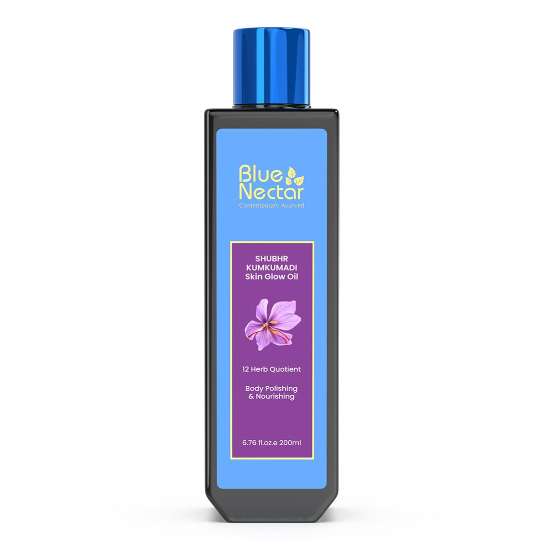 Blue Nectar Kumkumadi Body Oil for Glowing Skin | Moisturizing Body Oil for Dry Skin with Relaxing Aroma | Plant Based Body Oil for Women & Men (12Herbs, 200ml)