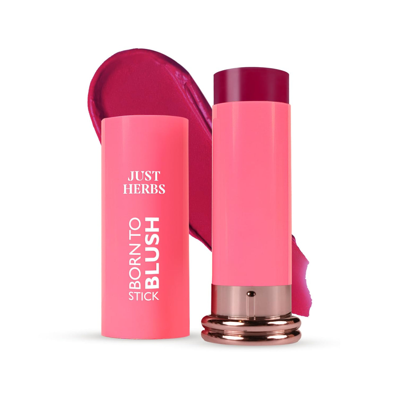 Just Herbs Berry Bloom Born To Blush Lightweight | Long Stay | Smooth Texture | Moisturises & Hydrates | Dewy Glow Blush Stick with Shea Butter & Cica for Eyes Cheeks and Lips For Women | 14g