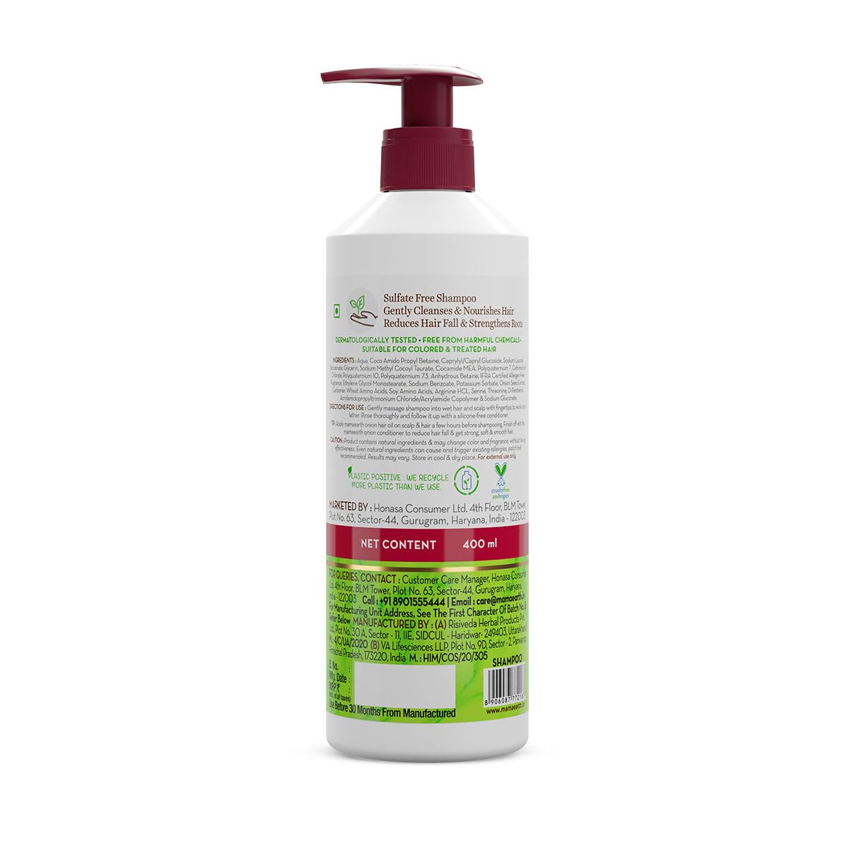 Mamaearth Onion Shampoo for Hair Growth and Hair Fall Control with Onion and Plant Keratin | Reduces Hair Fall | Strengthens & Smoothens Hair | For Men & Women | 400ml