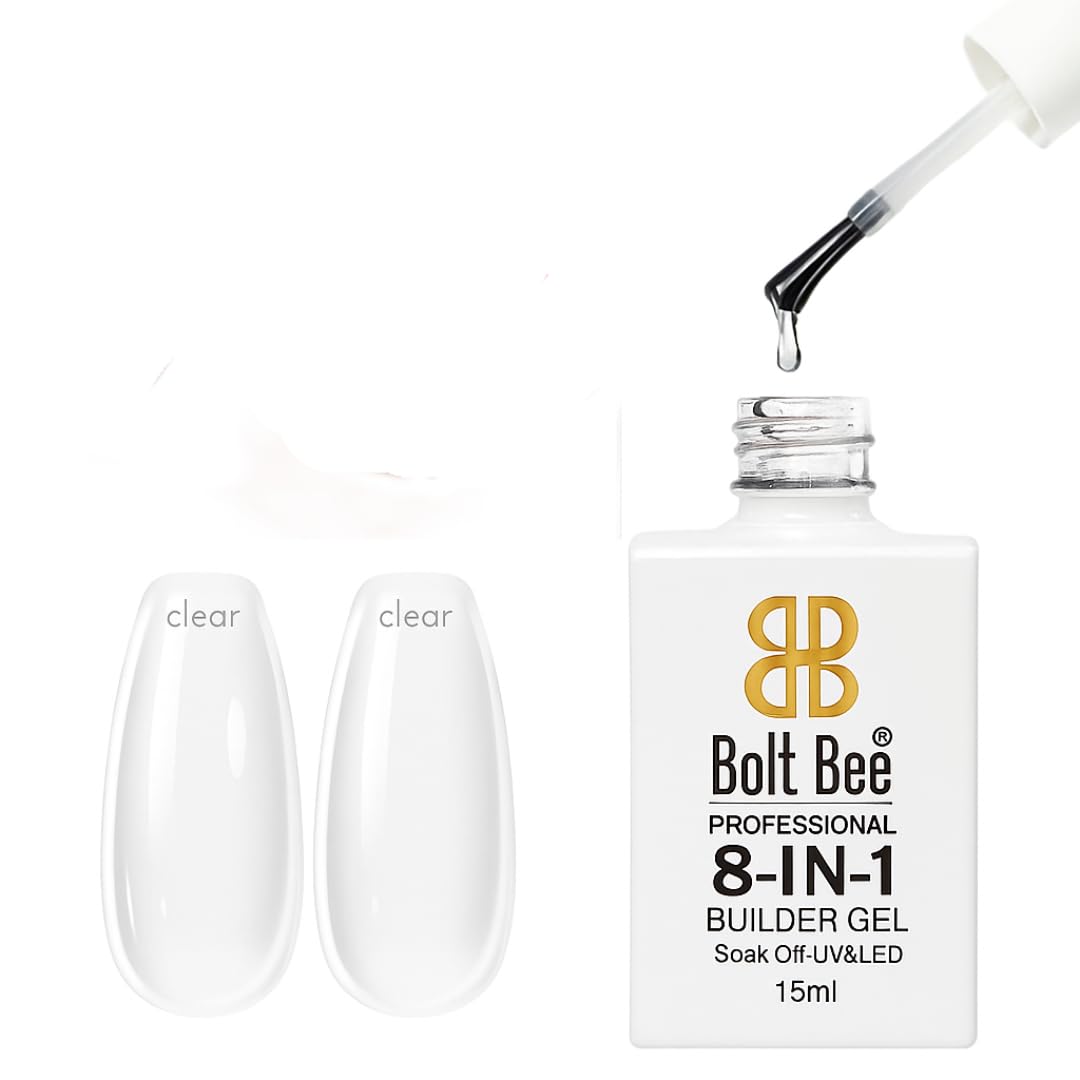 Bolt Bee 8-in-1 Nail Glue Gel – Builder Gel for Nail Extension, Repair, Strengthening, Apex Building, Blooming & Rhinestone Fixing – Soak Off UV/LED Gel, 15ml