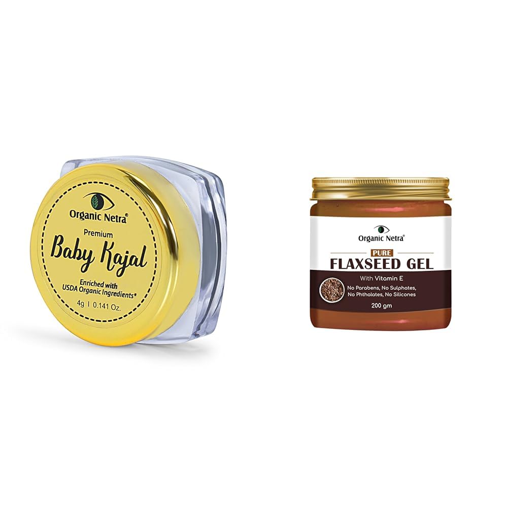 Organic Netra Baby Kajal Water Resistant, Smudgeproof 4g and Organic Netra Pure Flaxseed Gel 200g