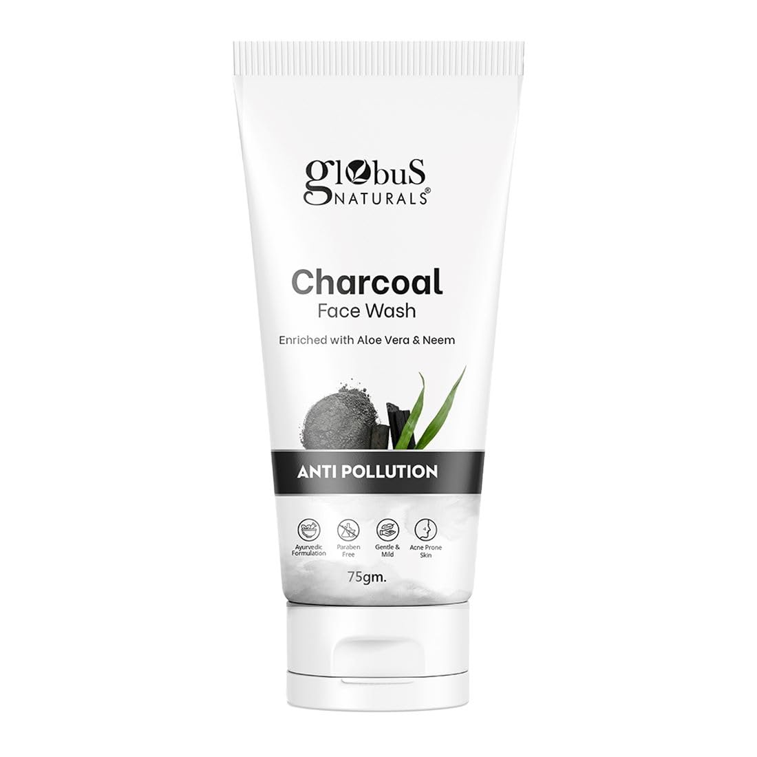 Globus Naturals Anti Pollution Charcoal Face Wash, Enriched with Tea Tree Oil, For Oily & Acne Prone Skin, 75 gm