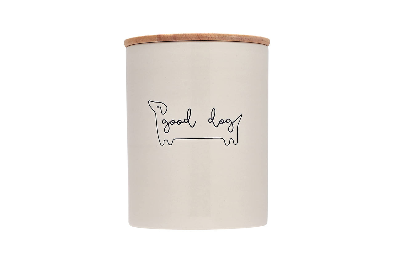 Pearhead Good Dog Treat Jar, Ceramic and Wood Pet Treat Canister, Neutral Modern Kitchen Decor, Pet Accessories, Dog Biscuit Storage Jar, Freshness Seal, Holds 4 Cups Treat Jar - Good Dog