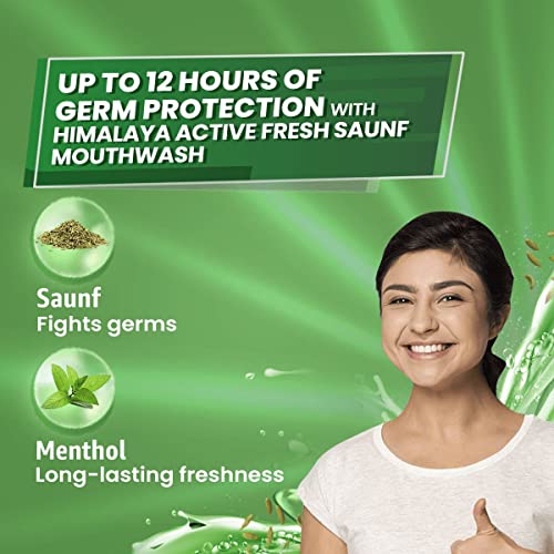 Himalaya Active Fresh Saunf Mouthwash 215ml -No Alcohol- Removes 99.9% Germs,12hr Germ Protection (Pack of 2)