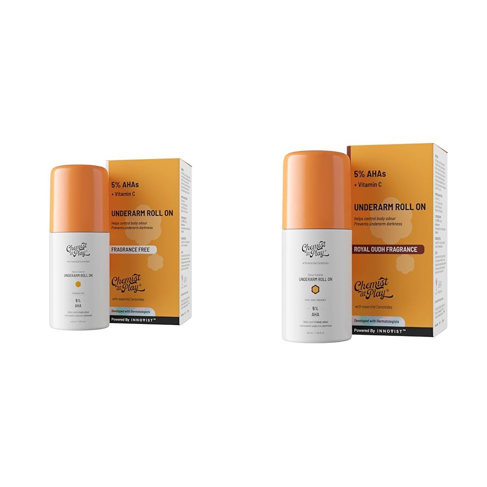 Chemist At Play UnderArm Roll-On with 5% AHA, Lactic Acid & 1% Mandelic Acid Vegan | SLS Free | 40ml UnderArm Roll-On Deodorant with 5% AHA, Lactic Acid & 1% Mandelic Acid Vegan | SLS Free | 40ml
