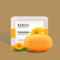 Richfeel Calendula soap | Anti Acne Brightening Soap | Bathing Soaps | Bath Soap for Men & Women | Soaps for Bath | TFM Grade 1 Soap | For Oily Skin | Fades Dark Spots | - 75Gm X 4 (B3G1) Pack of 2