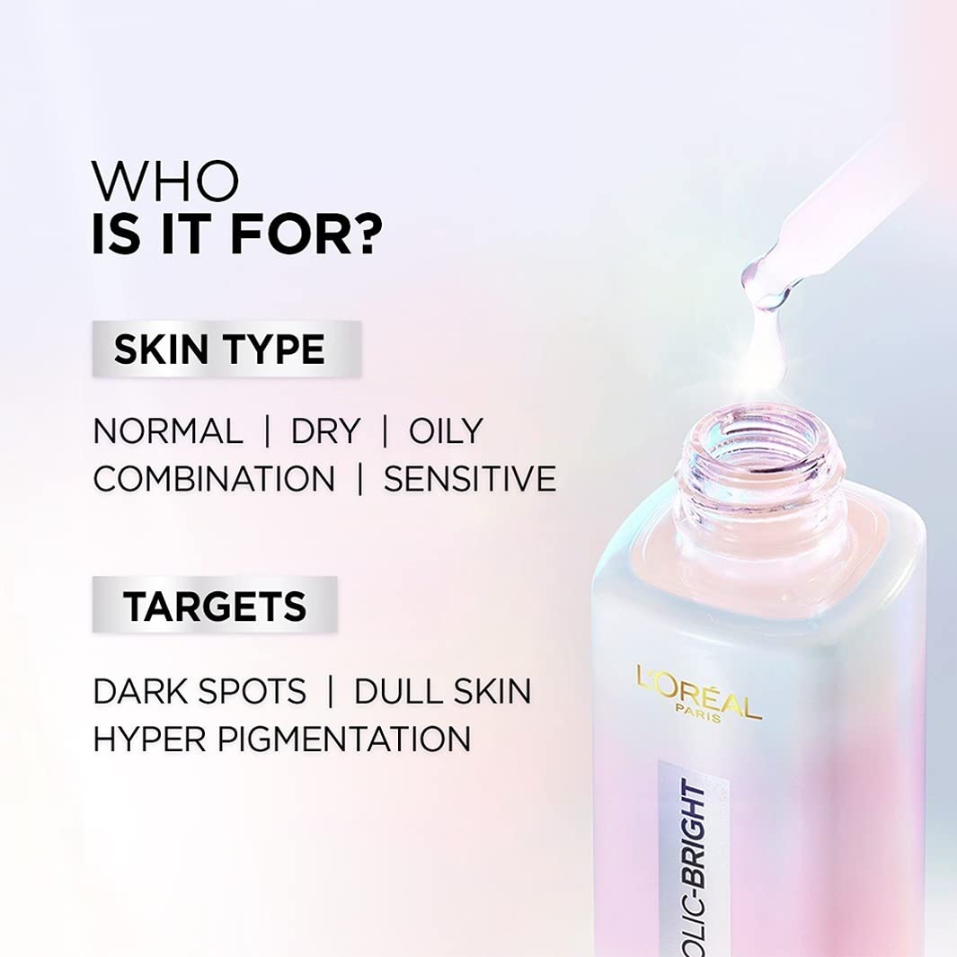 L'OREAL PARIS Glycolic Bright Skin Brightening Serum, 15ml 1% Glycolic Acid For Dark Spots, Pigmentation & Uneven Skin Tone & Glycolic Bright Glowing Night Cream, 15ml For All Skin Type (Pack Of 2)