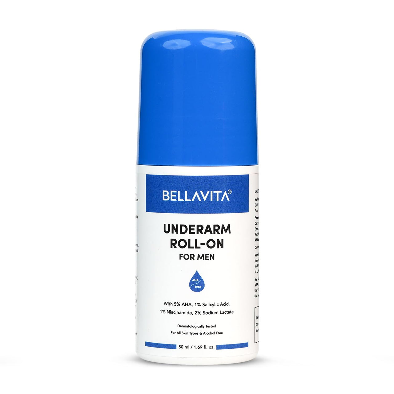 BELLAVITA Deo White Natural Underarm Roll On Deodorant for Men |Control Odour|Alcohol-Free| Antiperspirant for Long Lasting Freshness 50ml