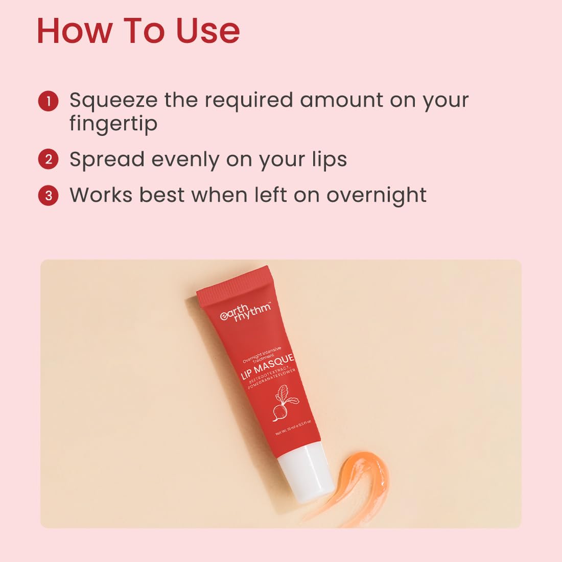 Earth Rhythm Lip Mask with Goodness of Pomegranate & Jojoba Oil, Nourishes, Smoothens, Plumps & Hydrates Dry Chapped Lips, Women & Girls, Paraben & Chemical Free, 10ml
