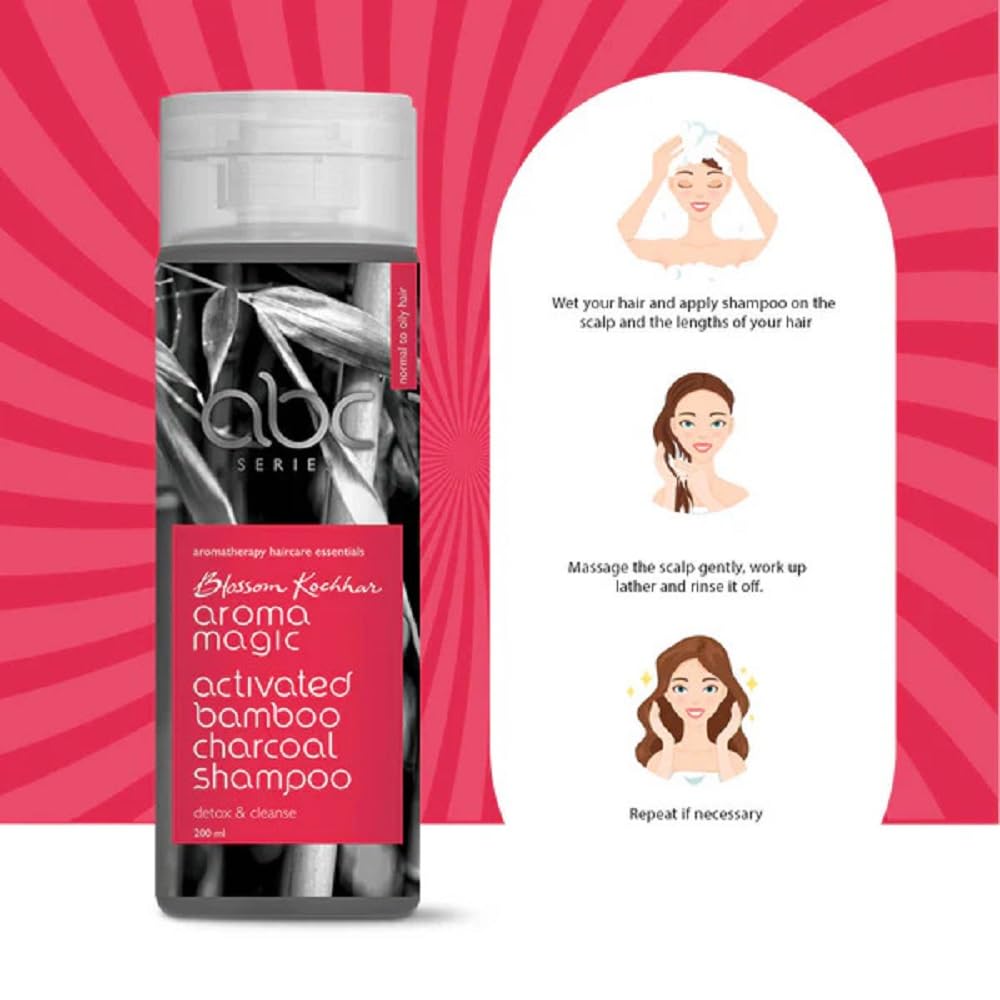 Aroma Magic Activated Bamboo Charcoal Shampoo | Cleanses, Detoxify, hydrates, & control frizz |with Lavender & Patchouli Essential Oil| All Hair Type| - 200ml