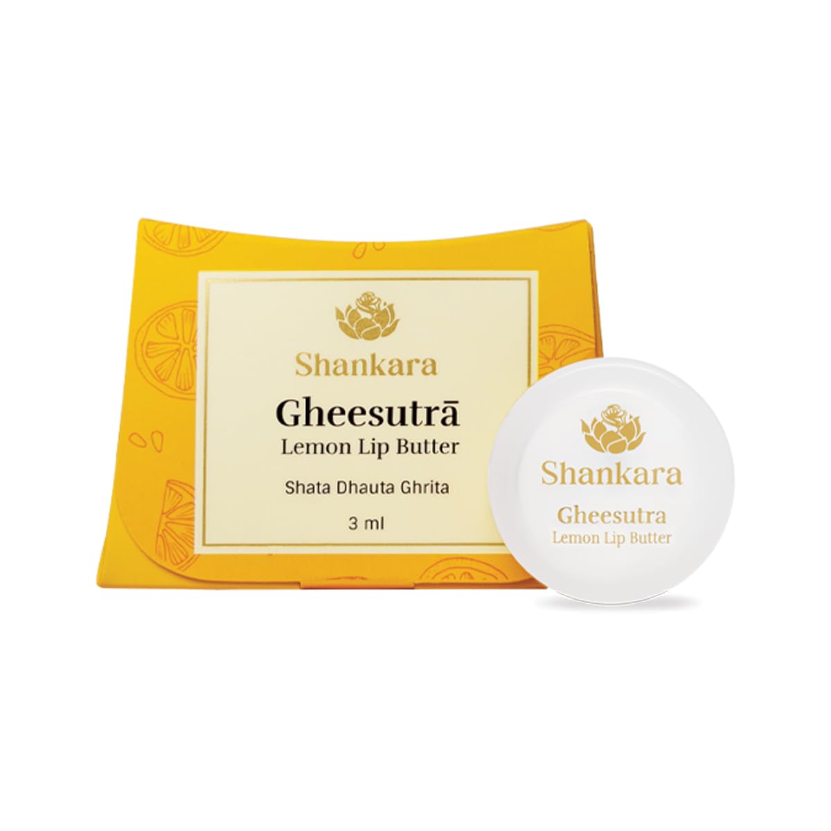 Shankara Gheesutrā Lemon Lip Butter, Ayurvedic Lip Balm for Soothing Dry, Inflamed, and Chapped Lips - Nourishment, Moisturizing, and Hydration up to 12 Hours - (Pack of 1) - 3ml