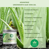 GREEN WORTH Pure Aloe Vera Gel for face, skin and hair | with Vit B3, E and Pro-Vit B5 | 200 gms