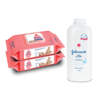 Johnson's Baby Skincare Wipes with Lid, 144's +Johnson's Baby Powder 400g