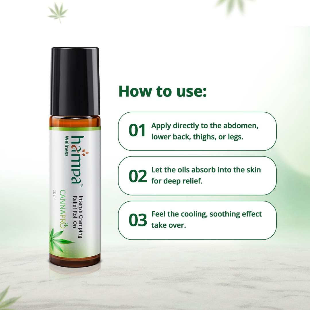 Hampa Intense Cramping Relief Roll-On 10ml | Ayurvedic Period Pain Relief Oil for Menstrual Cramps | With Vijaya Extract, Hemp, Peppermint & Marjoram | Fast-Acting Natural Formula | 100% Herbal