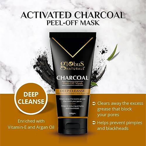 Globus Naturals Anti Pollution & Anti Acne Charcoal Peel Off Mask, Detoxifying Face mask, Fights Pollution and De-Tans skin, For Women & Men with Oily & Acne Prone Skin, 100 gms (Charcoal)